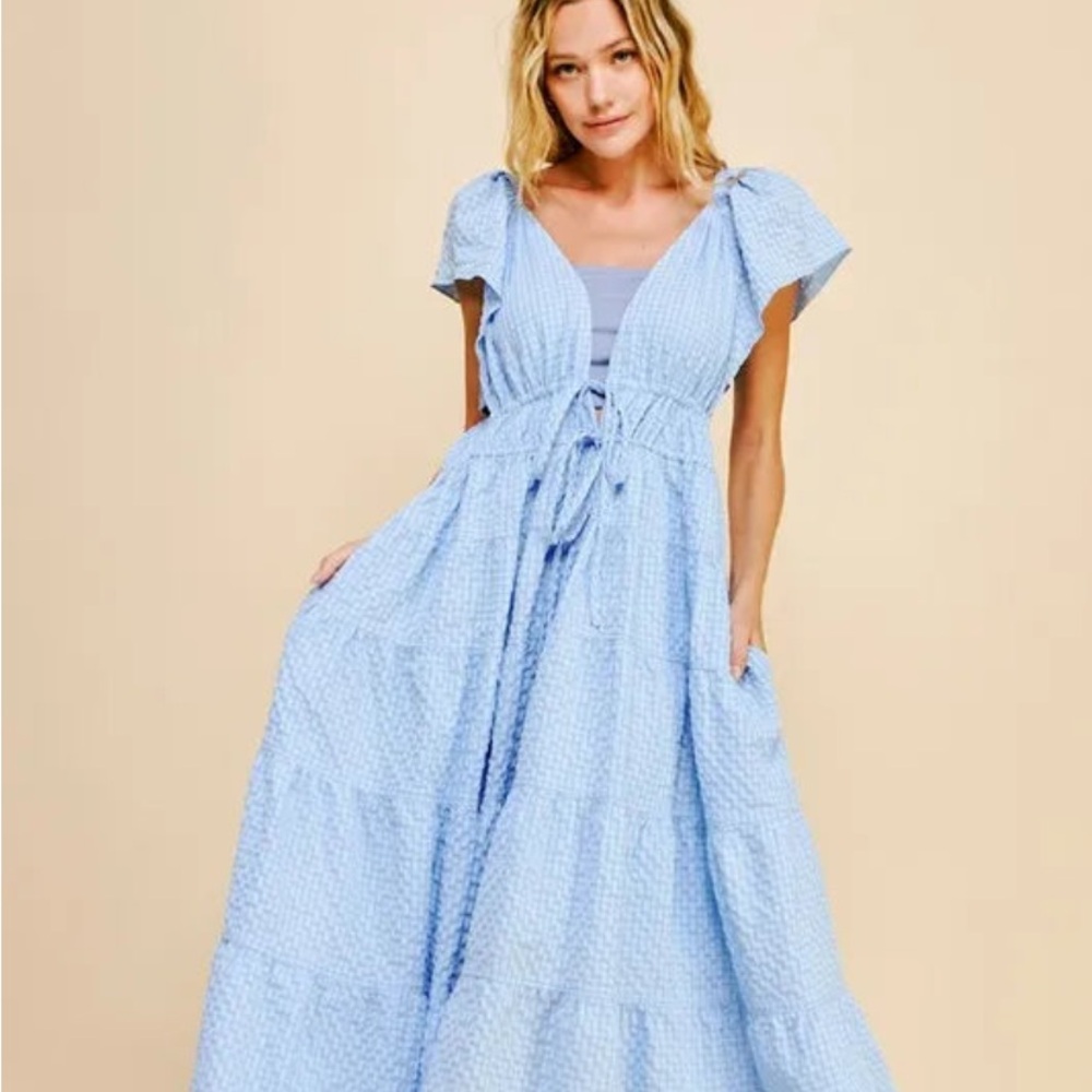 Fox and Wit Light Blue Maxi Dress with Tie Waist 1X